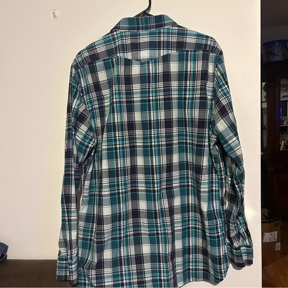 Banana Republic‎ Mens Large Plaid Long Sleeve Shirt in Blue and Green - Picture 2 of 3